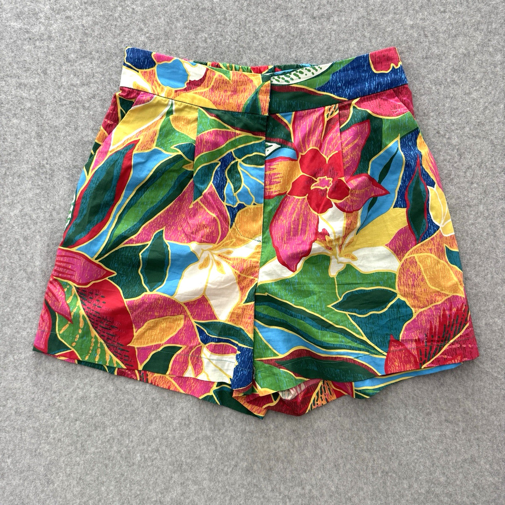 Women's Tropical Floral High Rise Pleated Shorts Sz XS Multicolor Hawaiian Beach